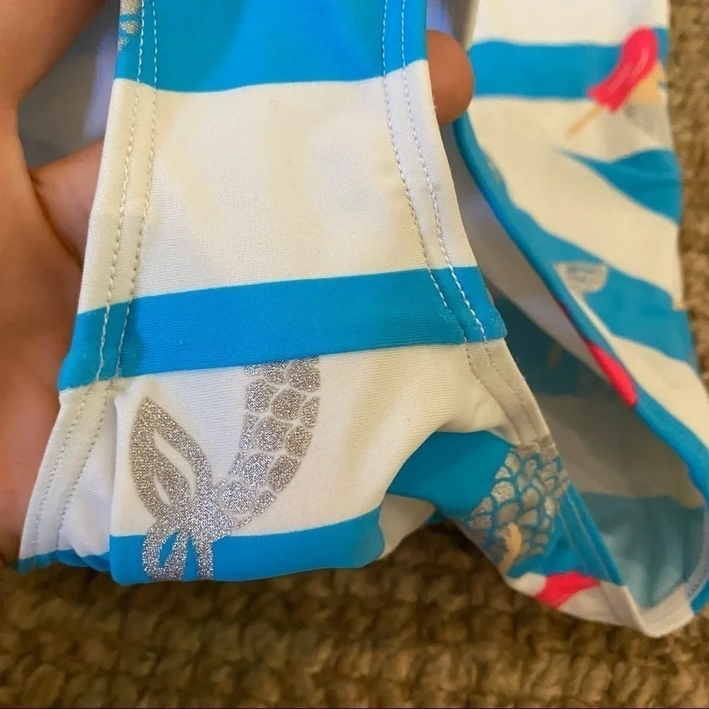 Mini Boden Mermaid striped Swimsuit girls 9-10Y cross-back